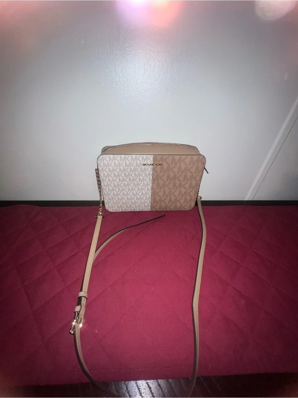 Michael Kors Two-Tone Beige/Tan MK Signature Crossbody